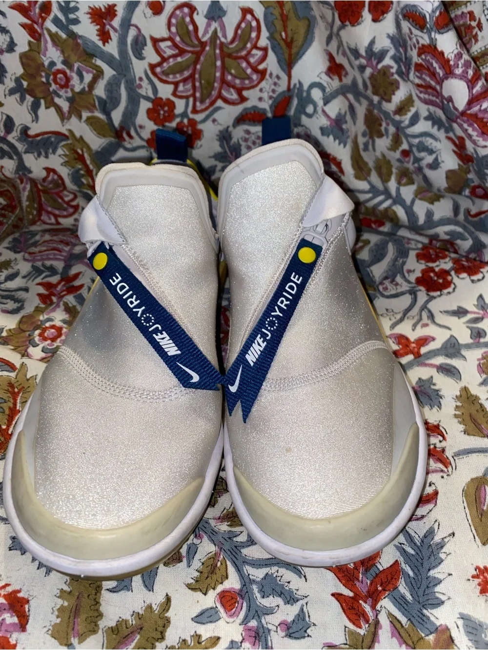 Nike White Slip-On Sneakers with Yellow and Navy Accents